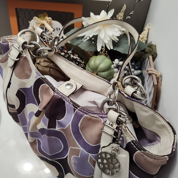 🥰 Vintage Y2K EUC COACH ALEXANDRA OUTLINE OPT ART POPPY TOTE BAG - Picture 10 of 16